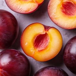 Dive into a world where simplicity reigns supreme, where the juicy delight of a freshly sliced California plum takes center stage against a clean, minimalist background. • Colmado Blog • 2024 •
