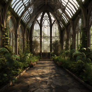 In the magical realm crafted by J.K. Rowling, the Hogwarts School of Witchcraft and Wizardry stands as a paragon of fantasy. Its various locales are imbued with enchantment, one of which is the Hogwarts greenhouses. This article presents an ultra-realistic 8K visualization of these greenhouses, devoid of any human presence. • Colmado Blog • 2024 •