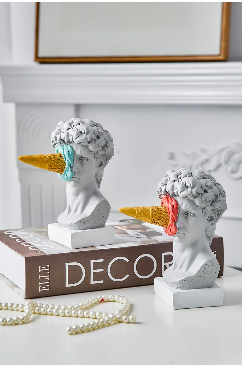 Discover the dual charm of our Ice Cream Smashed Face Statues of David, merging historical artistry with a playful twist, set against the backdrop of sophisticated decor.
